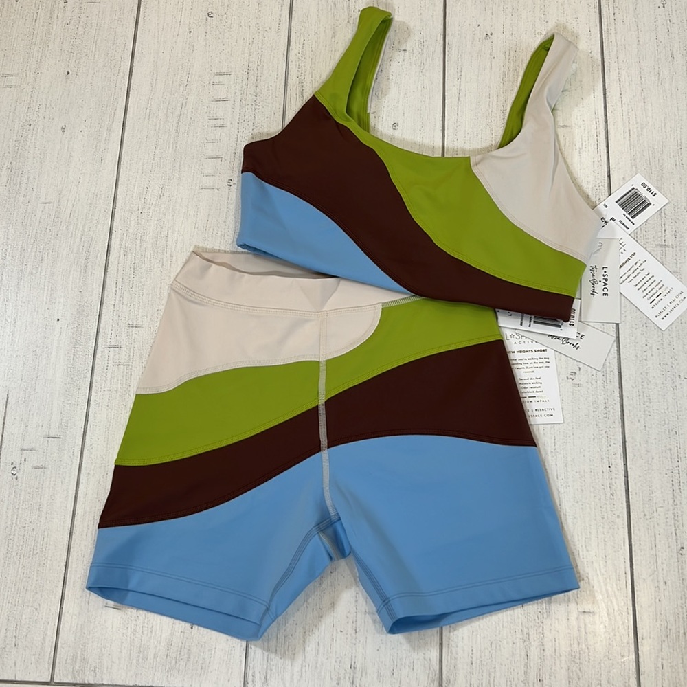 NWT L*Space × Tessa Brooks New Heights Active Set Top and Bike Shorts Size M